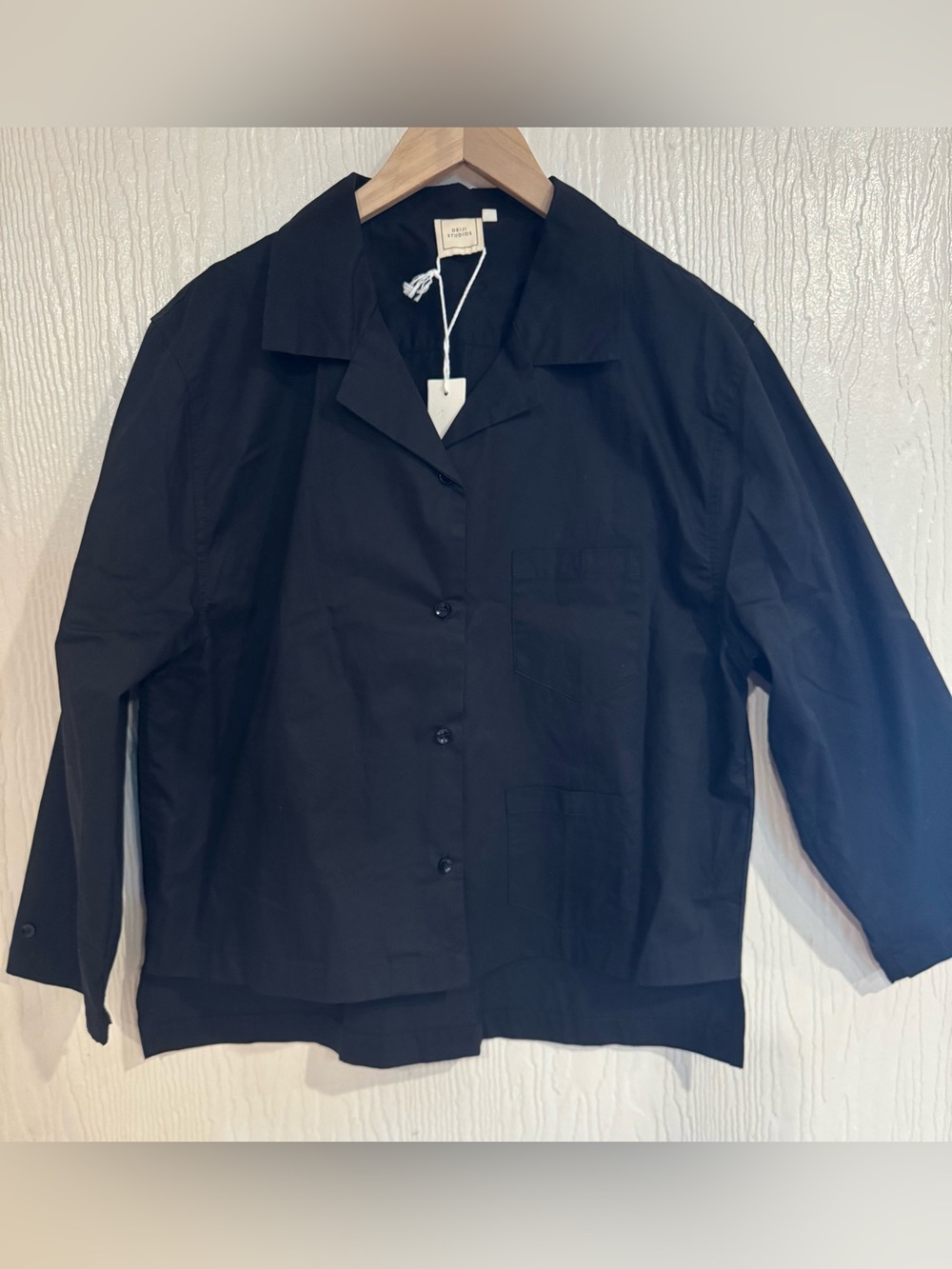 NWT Deiji Studios Black Boxy Button Down Size Small Organic Cotton